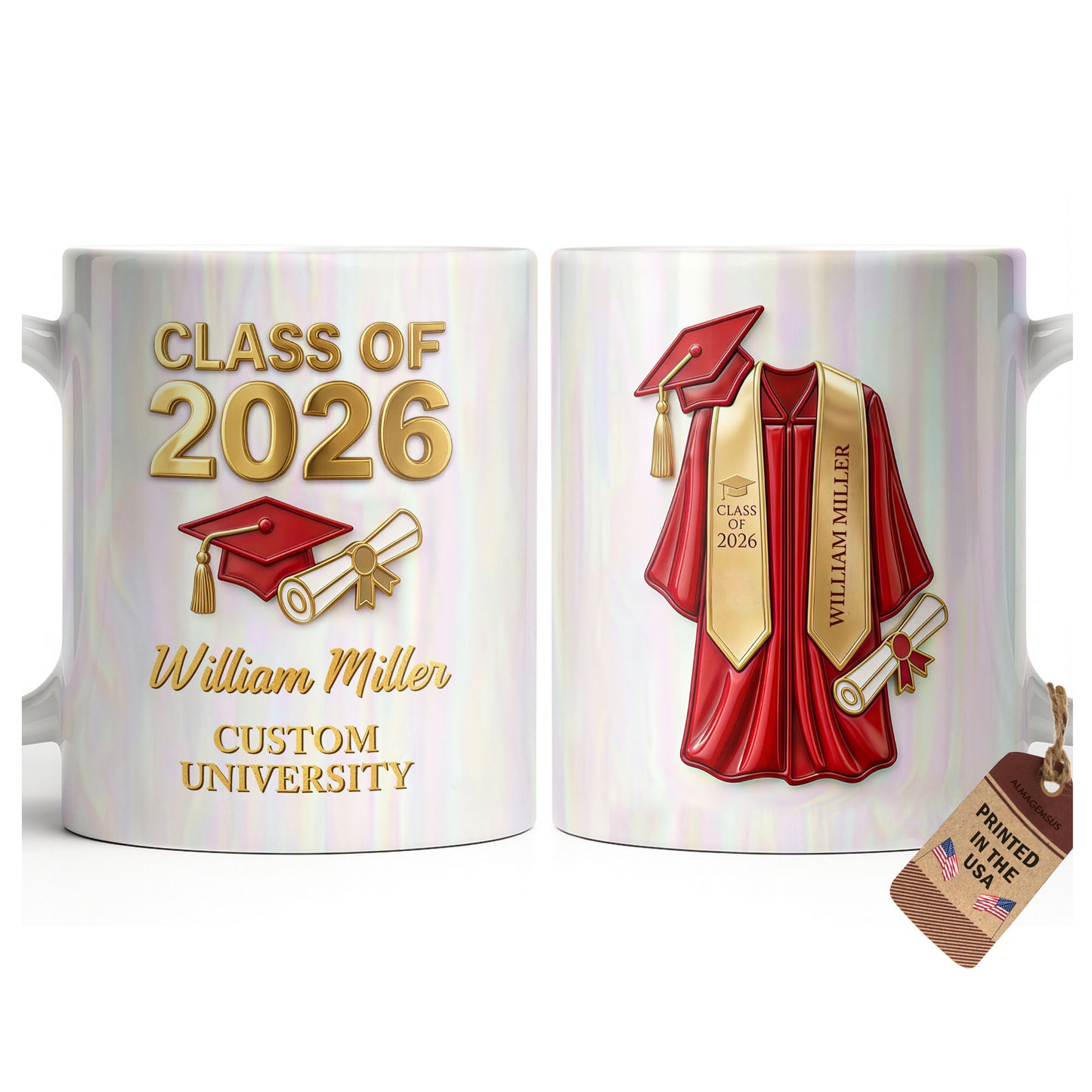 Class Of Graduate University With Cap Diploma And Gown - Personalized Custom Coffee Mug - GRAD412_MG