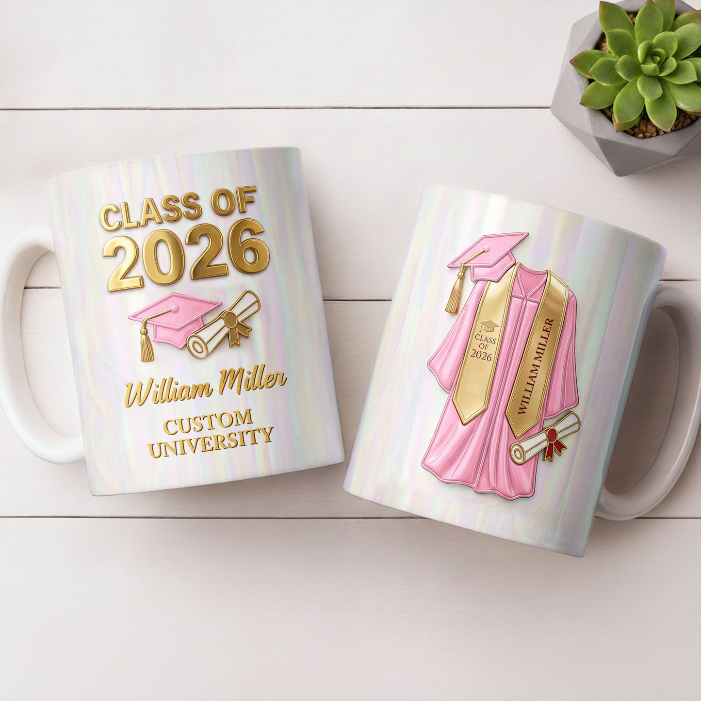 Class Of Graduate University With Cap Diploma And Gown - Personalized Custom Coffee Mug - GRAD412_MG