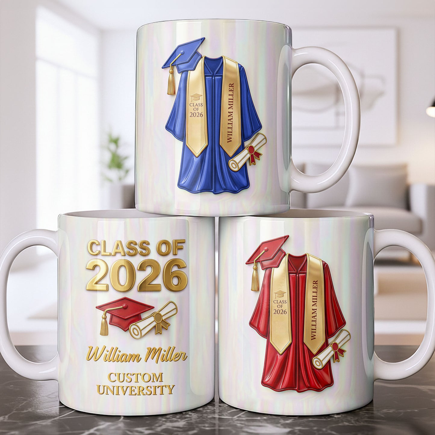 Class Of Graduate University With Cap Diploma And Gown - Personalized Custom Coffee Mug - GRAD412_MG