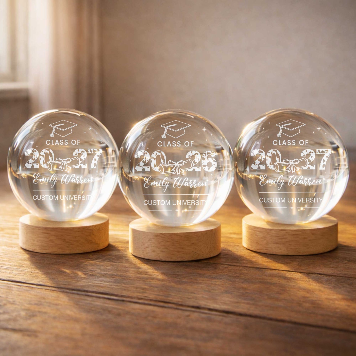 Class Of Graduate Graduation Cap And Diploma University Design - Custom Crystal Globe Lamp - GRAD434_GLAMP