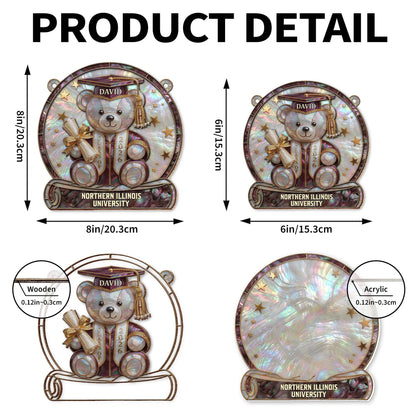 Class Of Graduation Bear With Diploma And Stars Mother Of Pearl Mosaic - Personalized Custom Suncatcher - GRAD436_CSUN