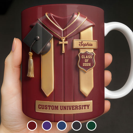 Class Of University Graduation Gown With Cap And Cross - Personalized Custom Coffee Mug - GRAD444_MG