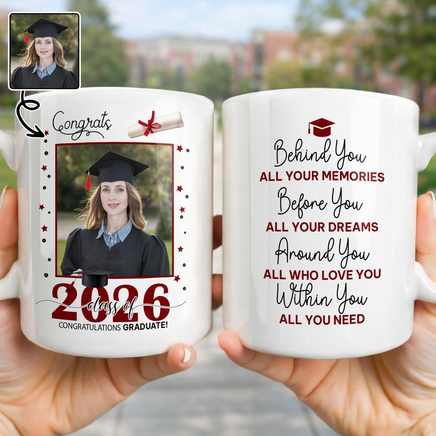 Behind You All Your Memories Graduation Cap And Diploma - Personalized Custom Coffee Mug - GRAD451_MG