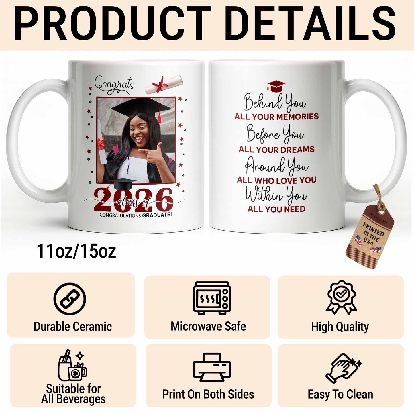 Behind You All Your Memories Graduation Cap And Diploma - Personalized Custom Coffee Mug - GRAD451_MG