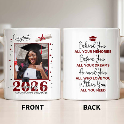 Behind You All Your Memories Graduation Cap And Diploma - Personalized Custom Coffee Mug - GRAD451_MG