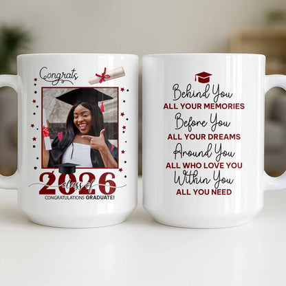 Behind You All Your Memories Graduation Cap And Diploma - Personalized Custom Coffee Mug - GRAD451_MG