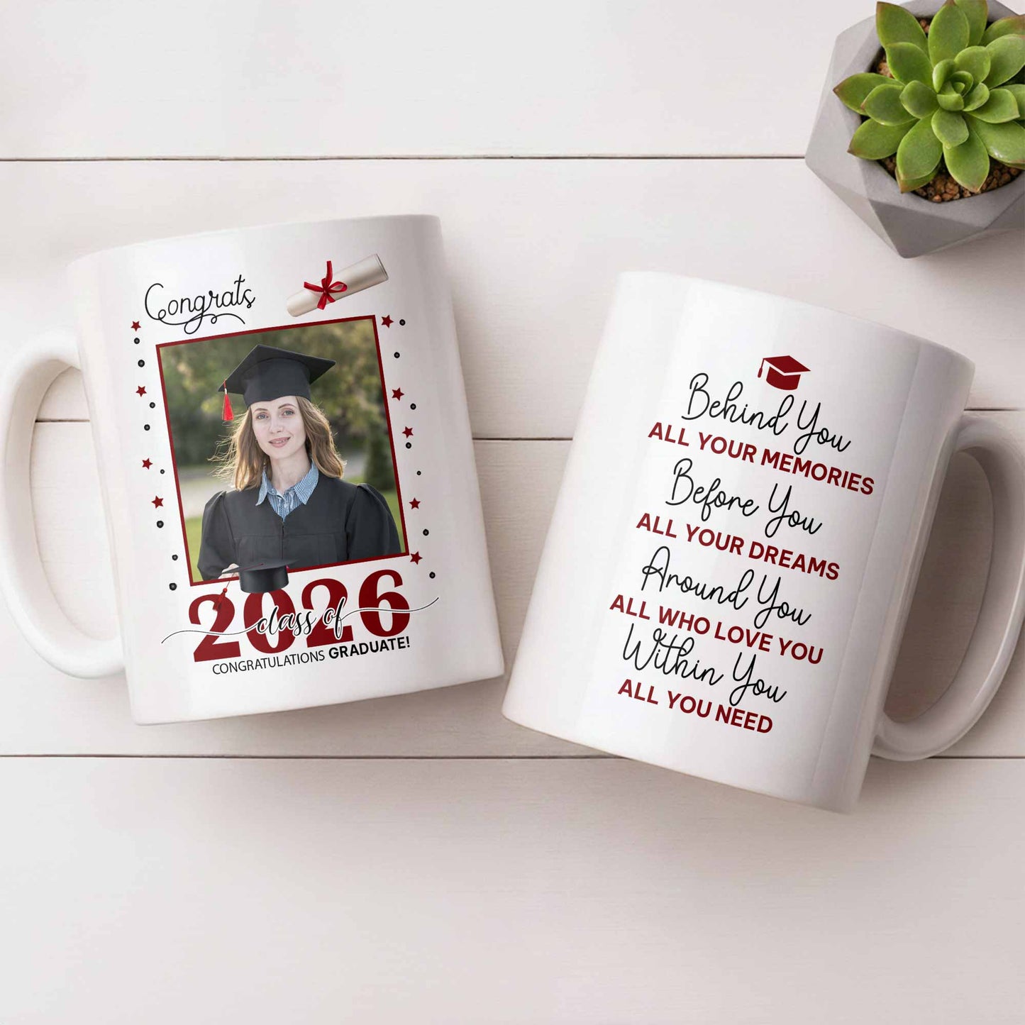 Behind You All Your Memories Graduation Cap And Diploma - Personalized Custom Coffee Mug - GRAD451_MG
