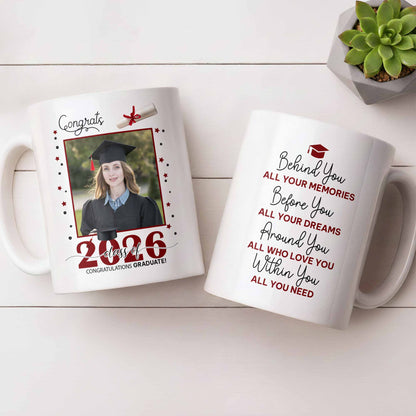 Behind You All Your Memories Graduation Cap And Diploma - Personalized Custom Coffee Mug - GRAD451_MG