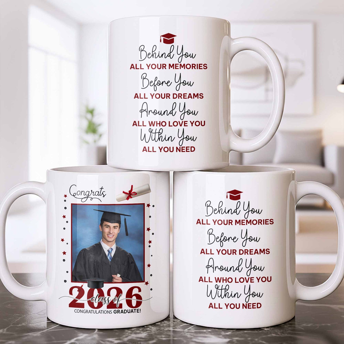 Behind You All Your Memories Graduation Cap And Diploma - Personalized Custom Coffee Mug - GRAD451_MG