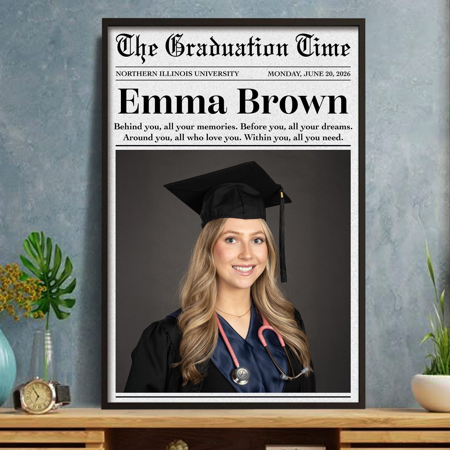 The Graduation Time Behind You All Your Memories Newspaper Style Graduation Photo - Personalized Custom Vertical Poster - GRAD452_VPOS