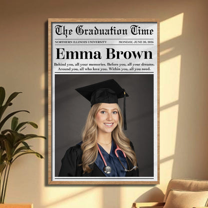 The Graduation Time Behind You All Your Memories Newspaper Style Graduation Photo - Personalized Custom Vertical Poster - GRAD452_VPOS