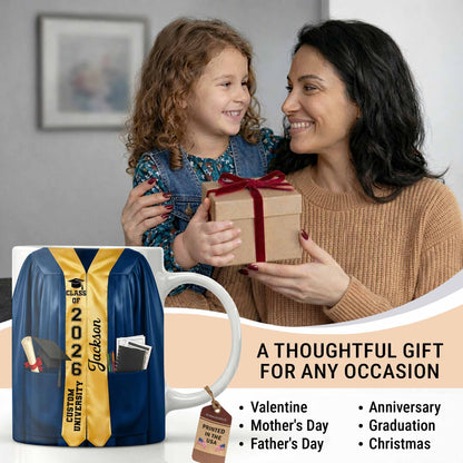 Class Of University Graduation Gown And Diploma - Personalized Custom Coffee Mug - GRAD454_MG