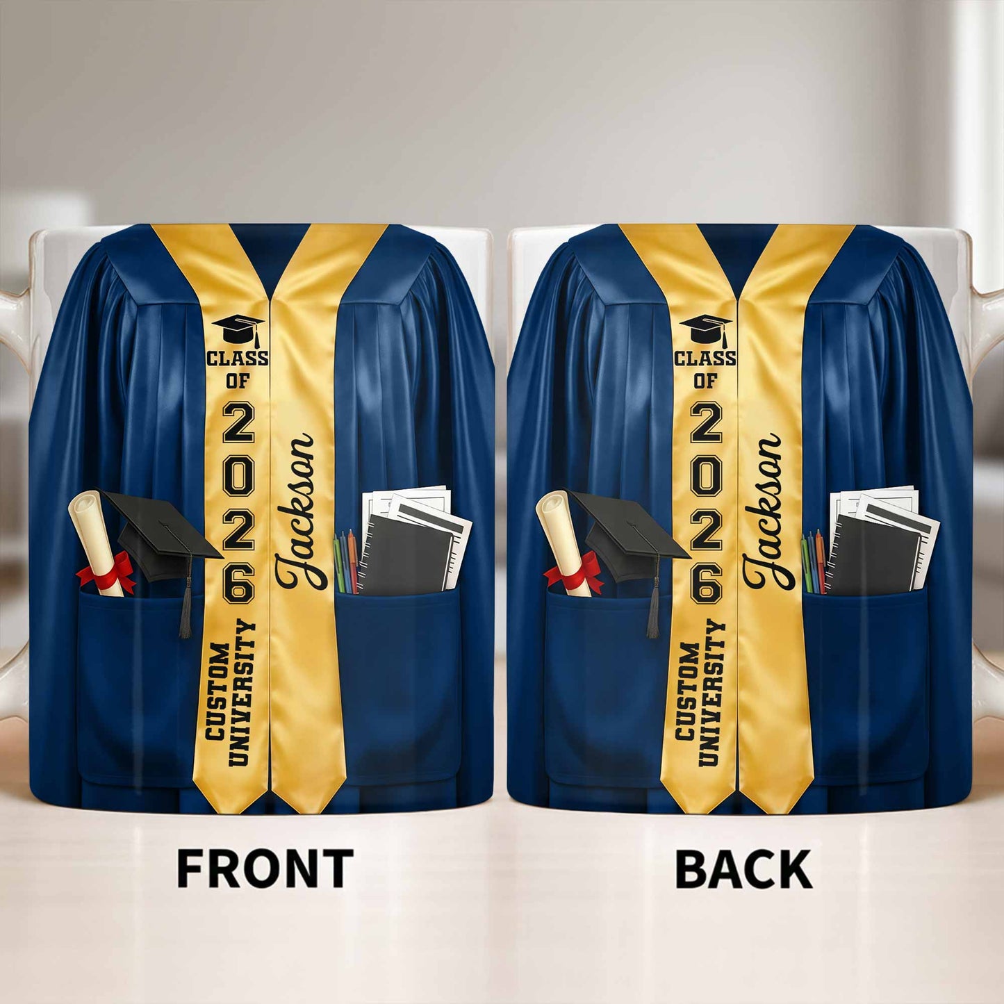 Class Of University Graduation Gown And Diploma - Personalized Custom Coffee Mug - GRAD454_MG