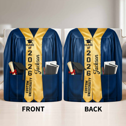 Class Of University Graduation Gown And Diploma - Personalized Custom Coffee Mug - GRAD454_MG