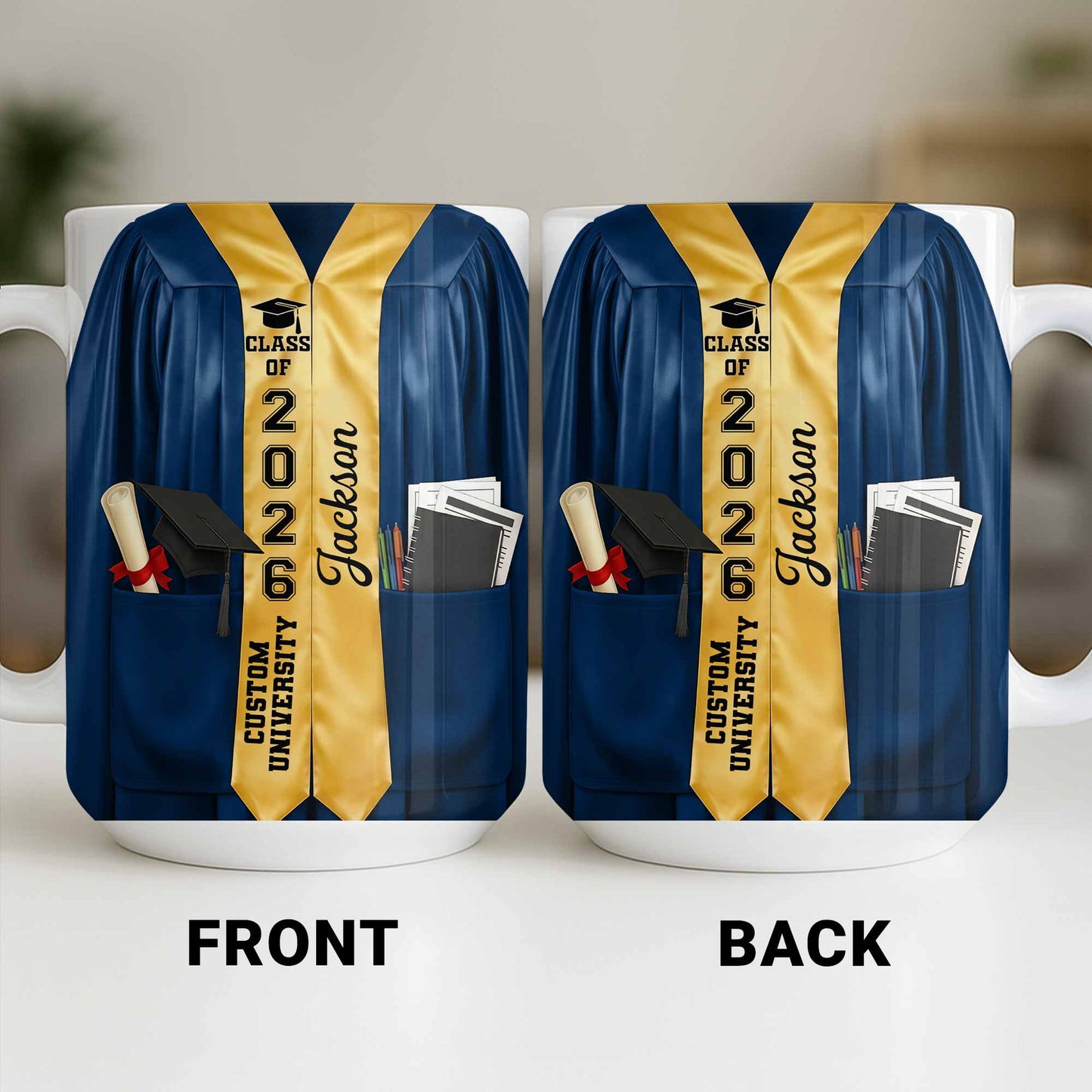 Class Of University Graduation Gown And Diploma - Personalized Custom Coffee Mug - GRAD454_MG