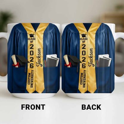 Class Of University Graduation Gown And Diploma - Personalized Custom Coffee Mug - GRAD454_MG