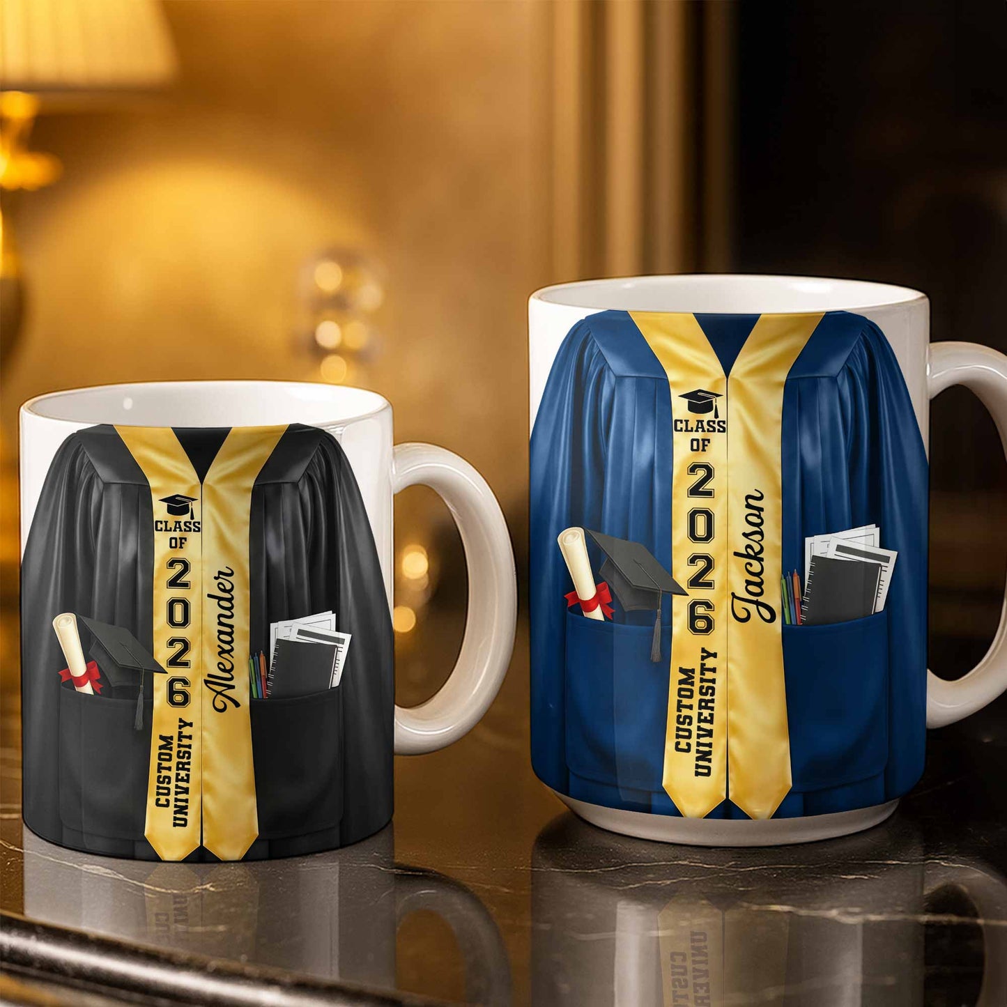 Class Of University Graduation Gown And Diploma - Personalized Custom Coffee Mug - GRAD454_MG