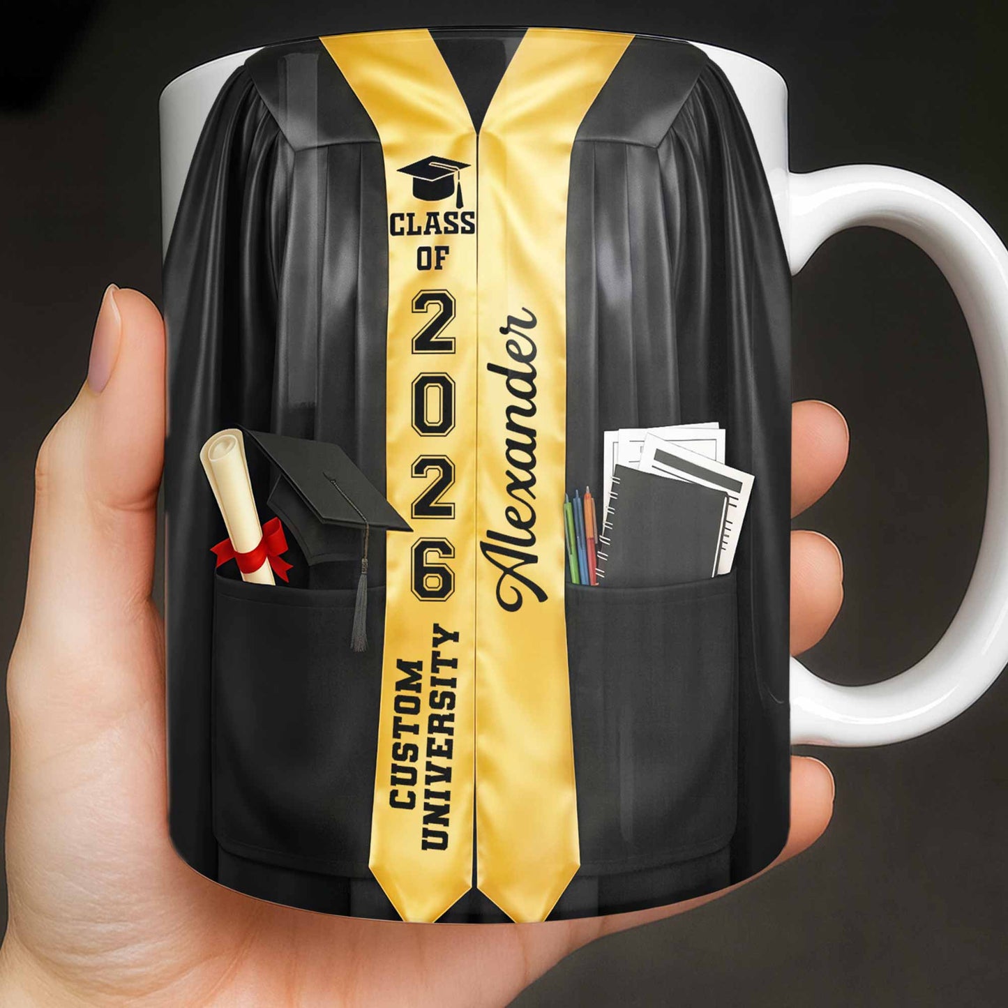 Class Of University Graduation Gown And Diploma - Personalized Custom Coffee Mug - GRAD454_MG