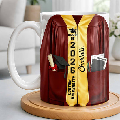 Class Of University Graduation Gown And Diploma - Personalized Custom Coffee Mug - GRAD454_MG