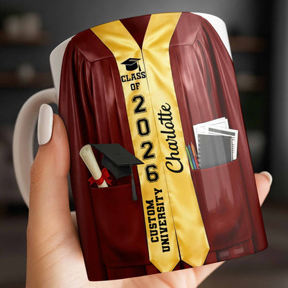 Class Of University Graduation Gown And Diploma - Personalized Custom Coffee Mug - GRAD454_MG