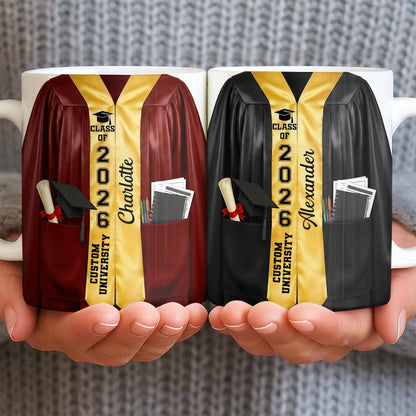 Class Of University Graduation Gown And Diploma - Personalized Custom Coffee Mug - GRAD454_MG