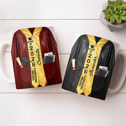 Class Of University Graduation Gown And Diploma - Personalized Custom Coffee Mug - GRAD454_MG