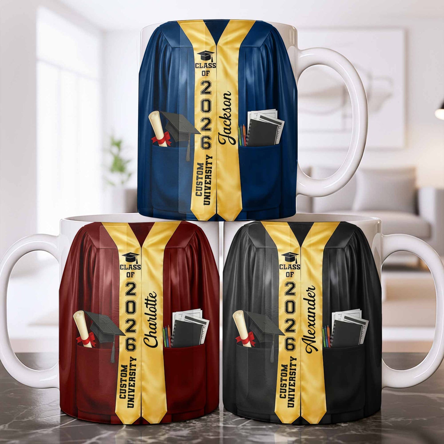 Class Of University Graduation Gown And Diploma - Personalized Custom Coffee Mug - GRAD454_MG