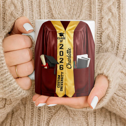 Class Of University Graduation Gown And Diploma - Personalized Custom Coffee Mug - GRAD454_MG