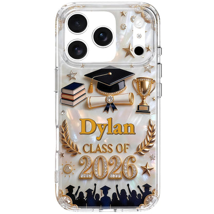 Class Of Graduation Cap Diploma Trophy Mother Of Pearl Mosaic - Personalized Clear Phone Case - GRAD473_PHC