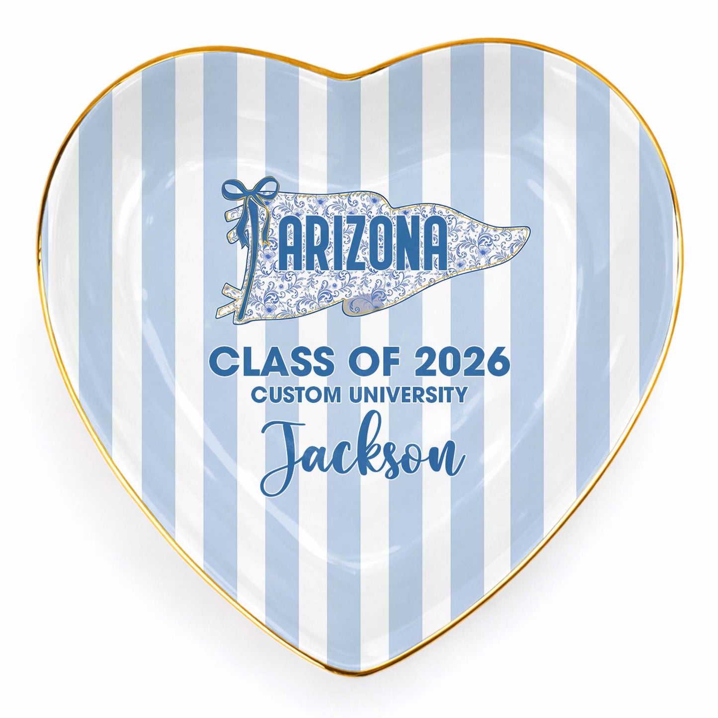 Class of University of Arizona Pennant Flag Stripes Heart Dish - Personalized Custom Jewelry Dish, Ceramic Dish, Heart Shape - GRAD478_HCRF