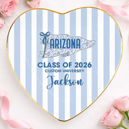 Class of University of Arizona Pennant Flag Stripes Heart Dish - Personalized Custom Jewelry Dish, Ceramic Dish, Heart Shape - GRAD478_HCRF