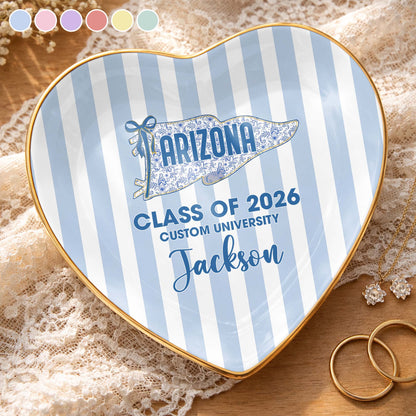 Class of University of Arizona Pennant Flag Stripes Heart Dish - Personalized Custom Jewelry Dish, Ceramic Dish, Heart Shape - GRAD478_HCRF