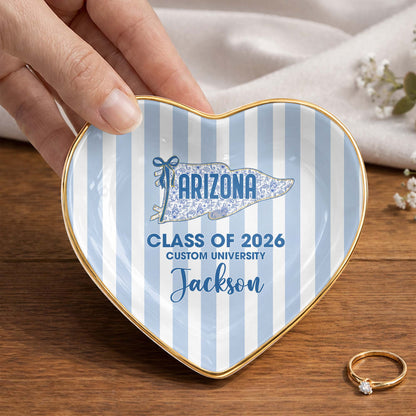 Class of University of Arizona Pennant Flag Stripes Heart Dish - Personalized Custom Jewelry Dish, Ceramic Dish, Heart Shape - GRAD478_HCRF