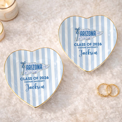 Class of University of Arizona Pennant Flag Stripes Heart Dish - Personalized Custom Jewelry Dish, Ceramic Dish, Heart Shape - GRAD478_HCRF