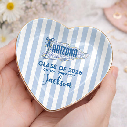 Class of University of Arizona Pennant Flag Stripes Heart Dish - Personalized Custom Jewelry Dish, Ceramic Dish, Heart Shape - GRAD478_HCRF