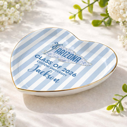 Class of University of Arizona Pennant Flag Stripes Heart Dish - Personalized Custom Jewelry Dish, Ceramic Dish, Heart Shape - GRAD478_HCRF
