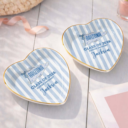 Class of University of Arizona Pennant Flag Stripes Heart Dish - Personalized Custom Jewelry Dish, Ceramic Dish, Heart Shape - GRAD478_HCRF