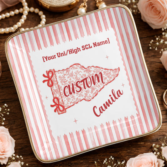 University Of Southern California USC Pennant Flag With Stripes - Personalized Custom Jewelry Dish, Ceramic Dish, Square Shape - GRAD480_SCRF