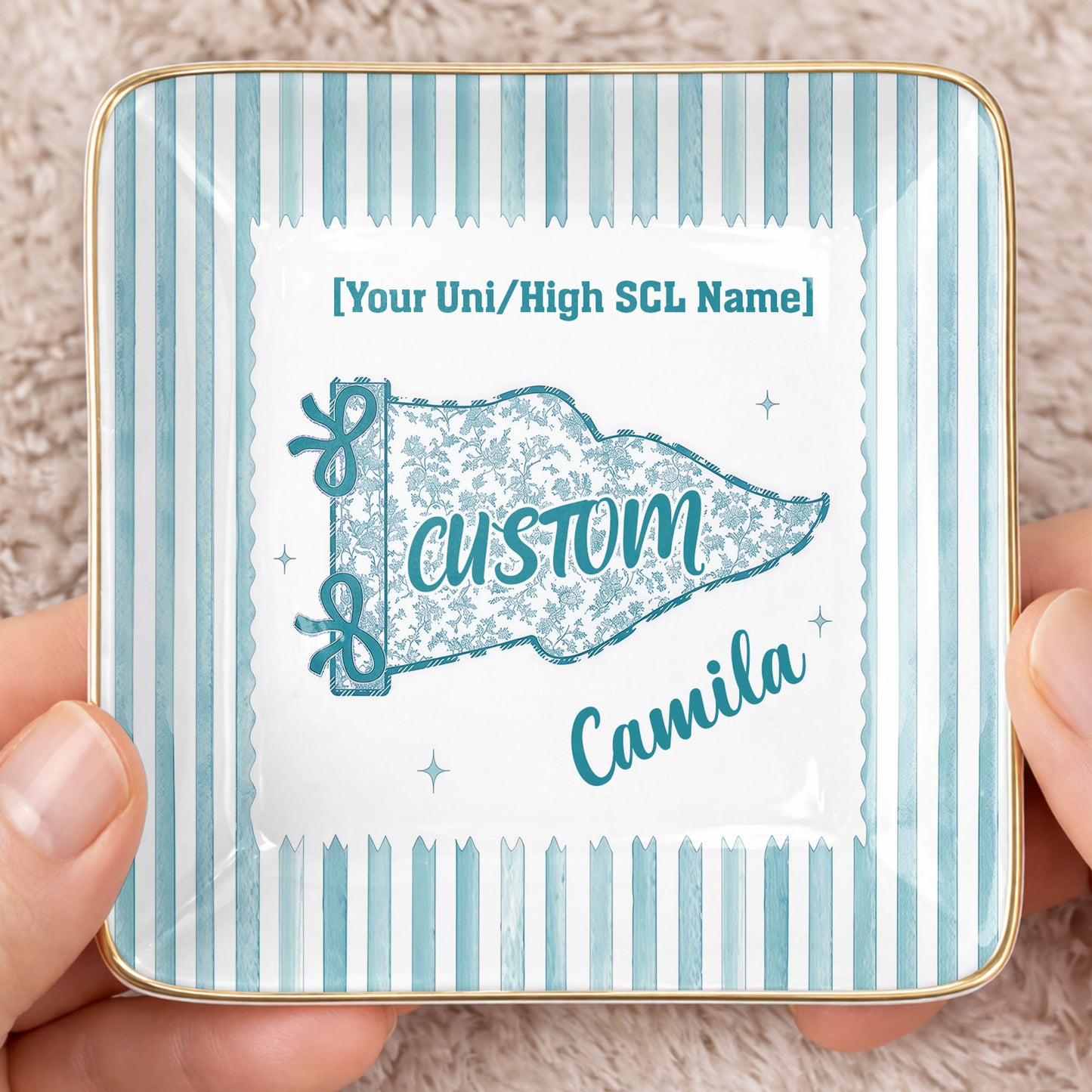 University Of Southern California USC Pennant Flag With Stripes - Personalized Custom Jewelry Dish, Ceramic Dish, Square Shape - GRAD480_SCRF