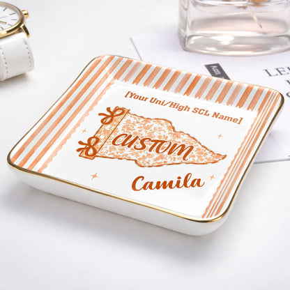 University Of Southern California USC Pennant Flag With Stripes - Personalized Custom Jewelry Dish, Ceramic Dish, Square Shape - GRAD480_SCRF