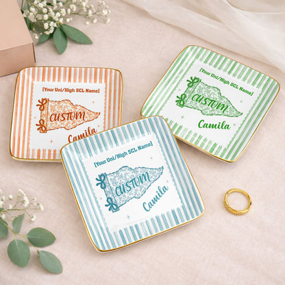 University Of Southern California USC Pennant Flag With Stripes - Personalized Custom Jewelry Dish, Ceramic Dish, Square Shape - GRAD480_SCRF