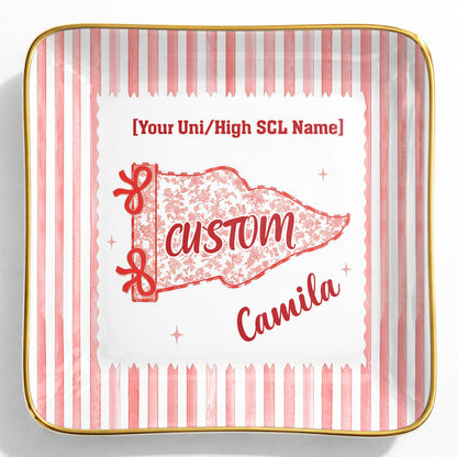 University Of Southern California USC Pennant Flag With Stripes - Personalized Custom Jewelry Dish, Ceramic Dish, Square Shape - GRAD480_SCRF