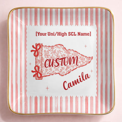 University Of Southern California USC Pennant Flag With Stripes - Personalized Custom Jewelry Dish, Ceramic Dish, Square Shape - GRAD480_SCRF