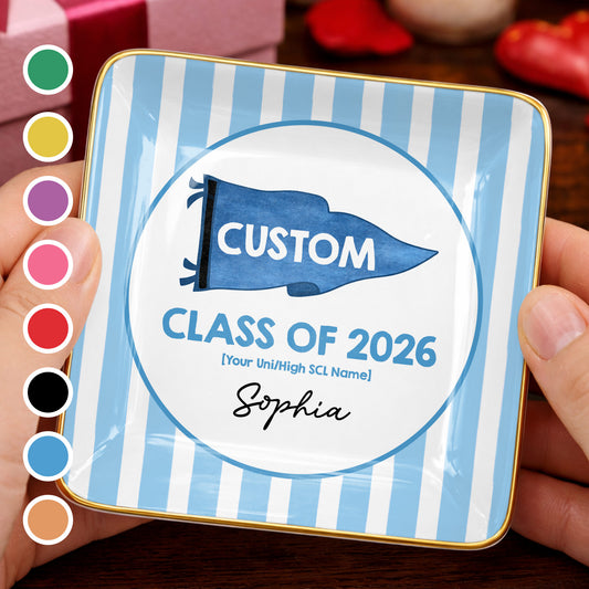 Class Of University Of California Los Angeles Pennant And Stripes - Personalized Custom Jewelry Dish, Ceramic Dish, Square Shape - GRAD483_SCRF