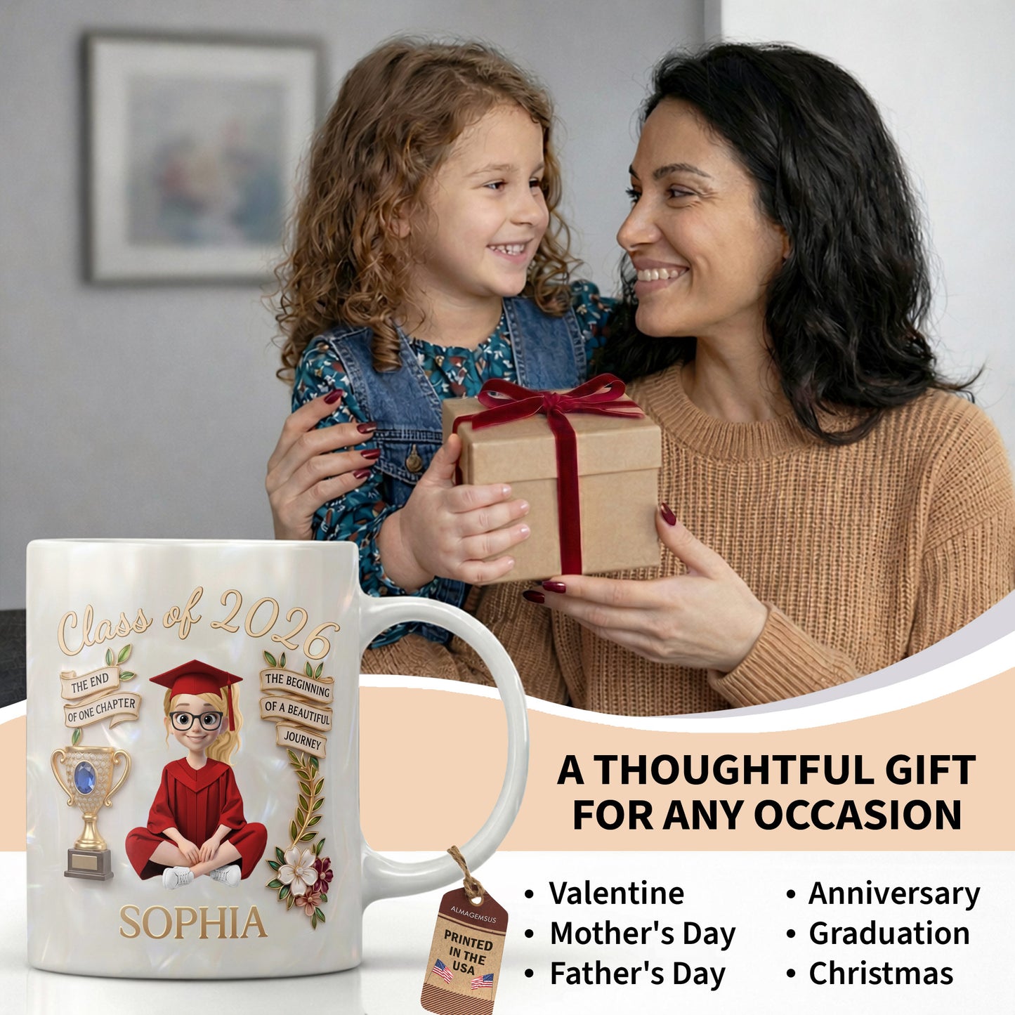 Class Of The End Of One Chapter Graduate Girl And Trophy - Personalized Custom Coffee Mug - GRAD488_MG