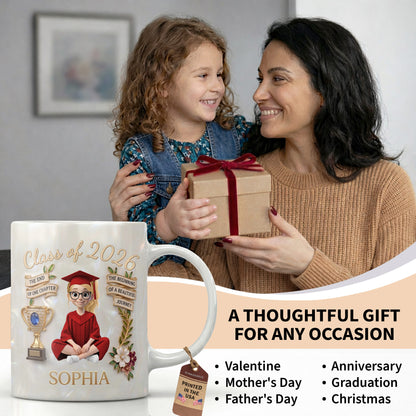 Class Of The End Of One Chapter Graduate Girl And Trophy - Personalized Custom Coffee Mug - GRAD488_MG
