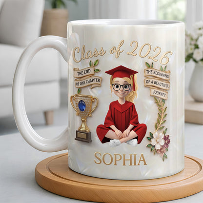 Class Of The End Of One Chapter Graduate Girl And Trophy - Personalized Custom Coffee Mug - GRAD488_MG
