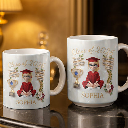 Class Of The End Of One Chapter Graduate Girl And Trophy - Personalized Custom Coffee Mug - GRAD488_MG