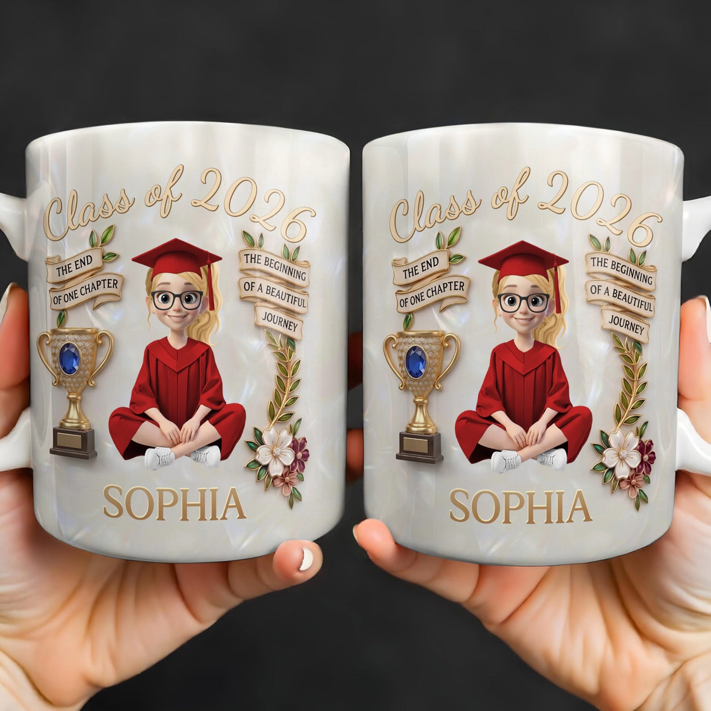 Class Of The End Of One Chapter Graduate Girl And Trophy - Personalized Custom Coffee Mug - GRAD488_MG