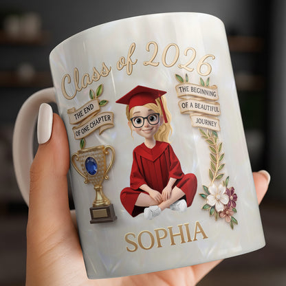 Class Of The End Of One Chapter Graduate Girl And Trophy - Personalized Custom Coffee Mug - GRAD488_MG
